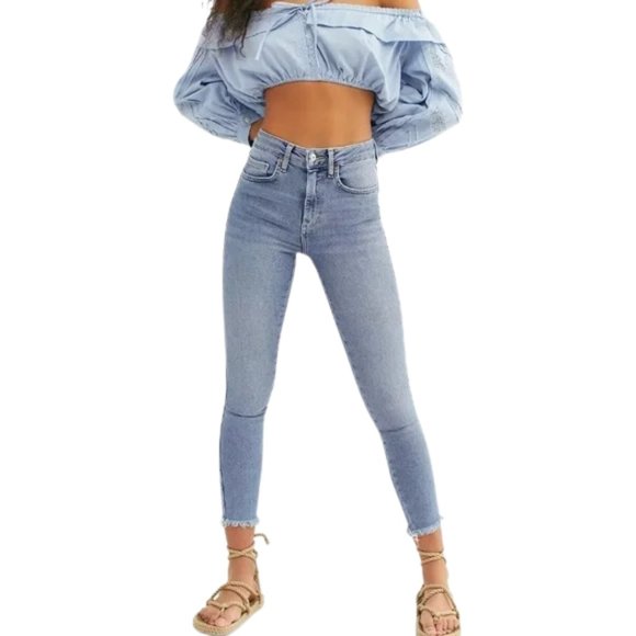 Free People Denim - NEW Free People Raw Hem High Rise Jegging Sierra Blue Size 24, 29